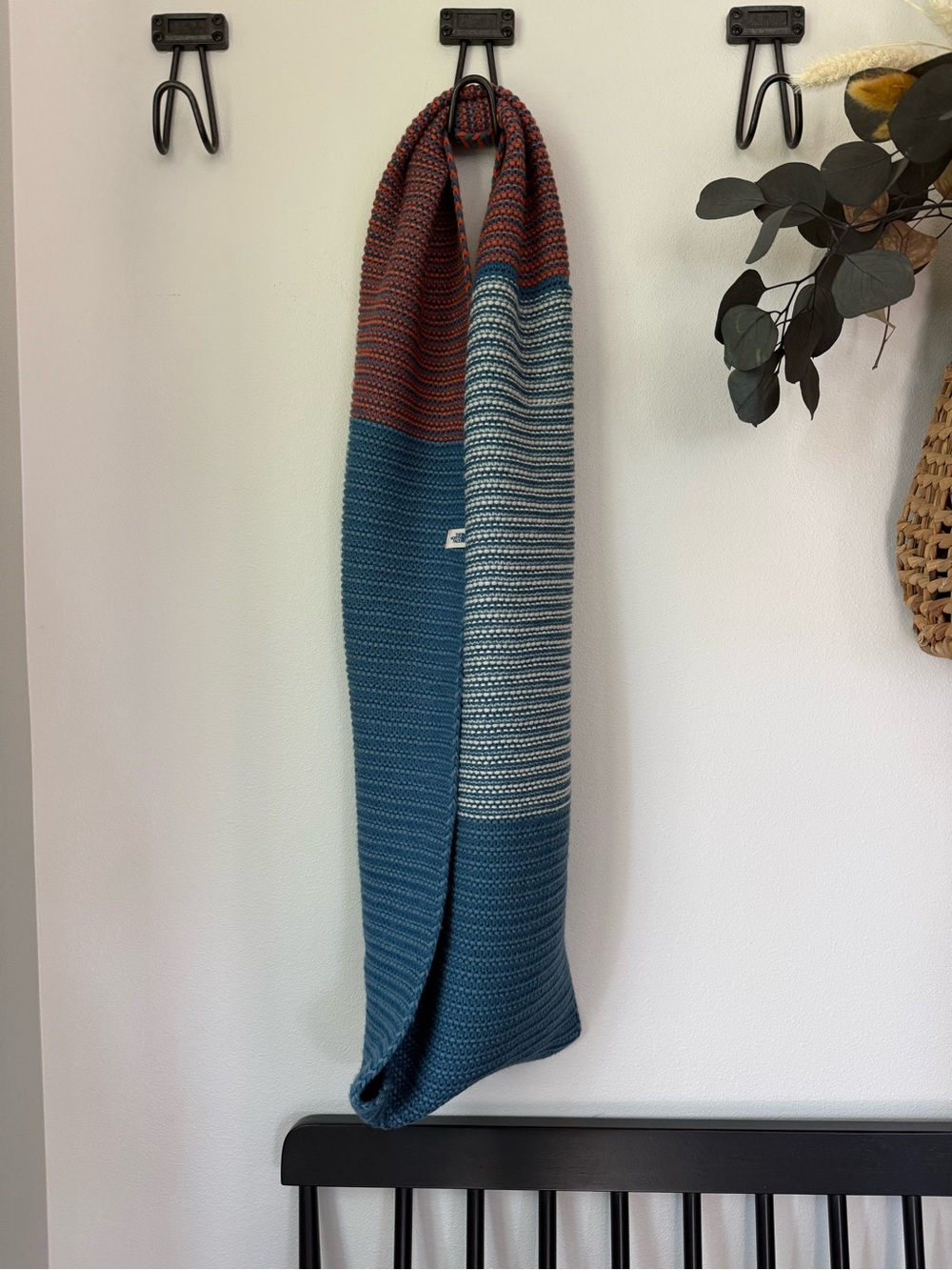The North Face Blue, Rust, & Cream Striped Knit Circle Scarf